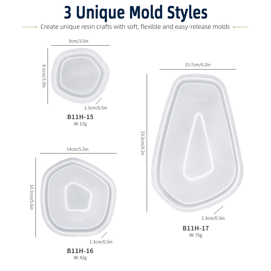 Silicone Epoxy Resin Molds Set - 3Pcs Irregular Tray Silicone Resin Mold