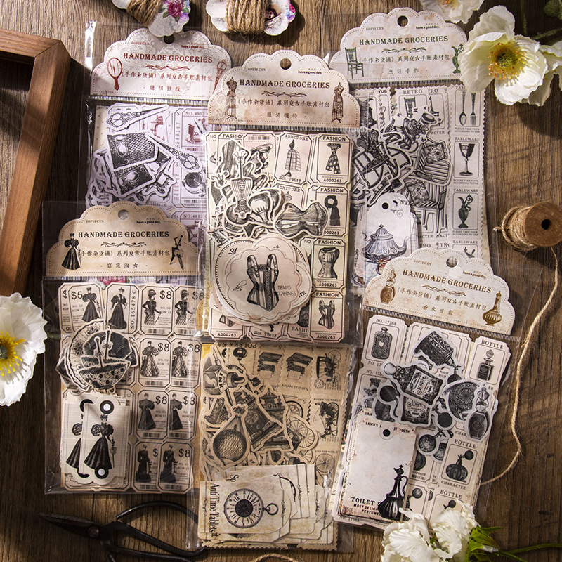 60 pcs Vintage Stickers+materi - огляд і ціна Vintage Junk Journal Scrapbooking Paper