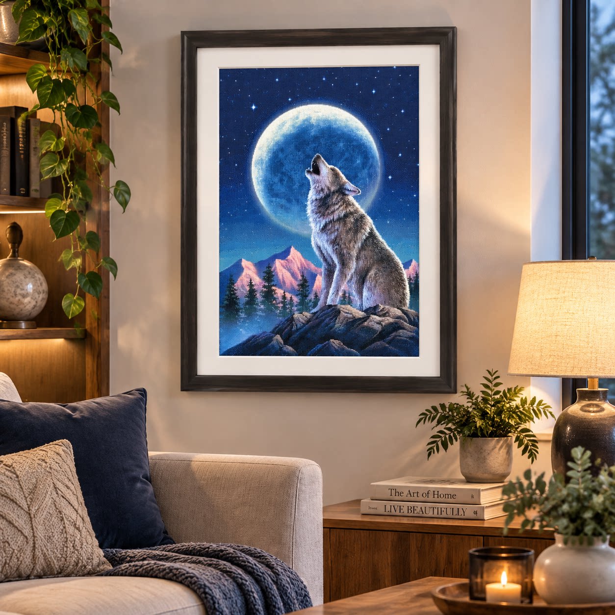 [ZZ9252-Lone Wolf Under the Mo - огляд і ціна Cross Stitch Stamped Kits Beginners