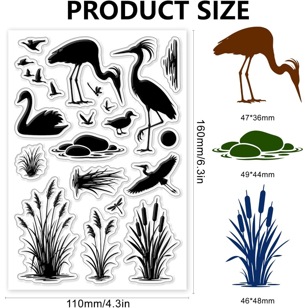 Wetlands Birds Pattern Clear S - огляд і ціна Clear Silicone Stamps For Card Making