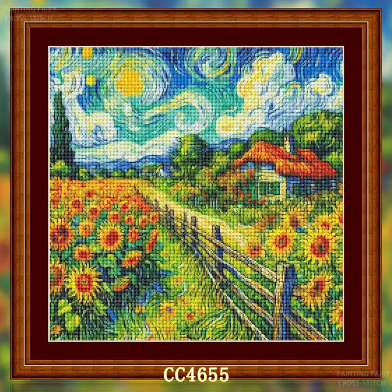 [[CC4656-Van Gogh Series Sunfl - огляд і ціна Cross Stitch Stamped Kits Beginners